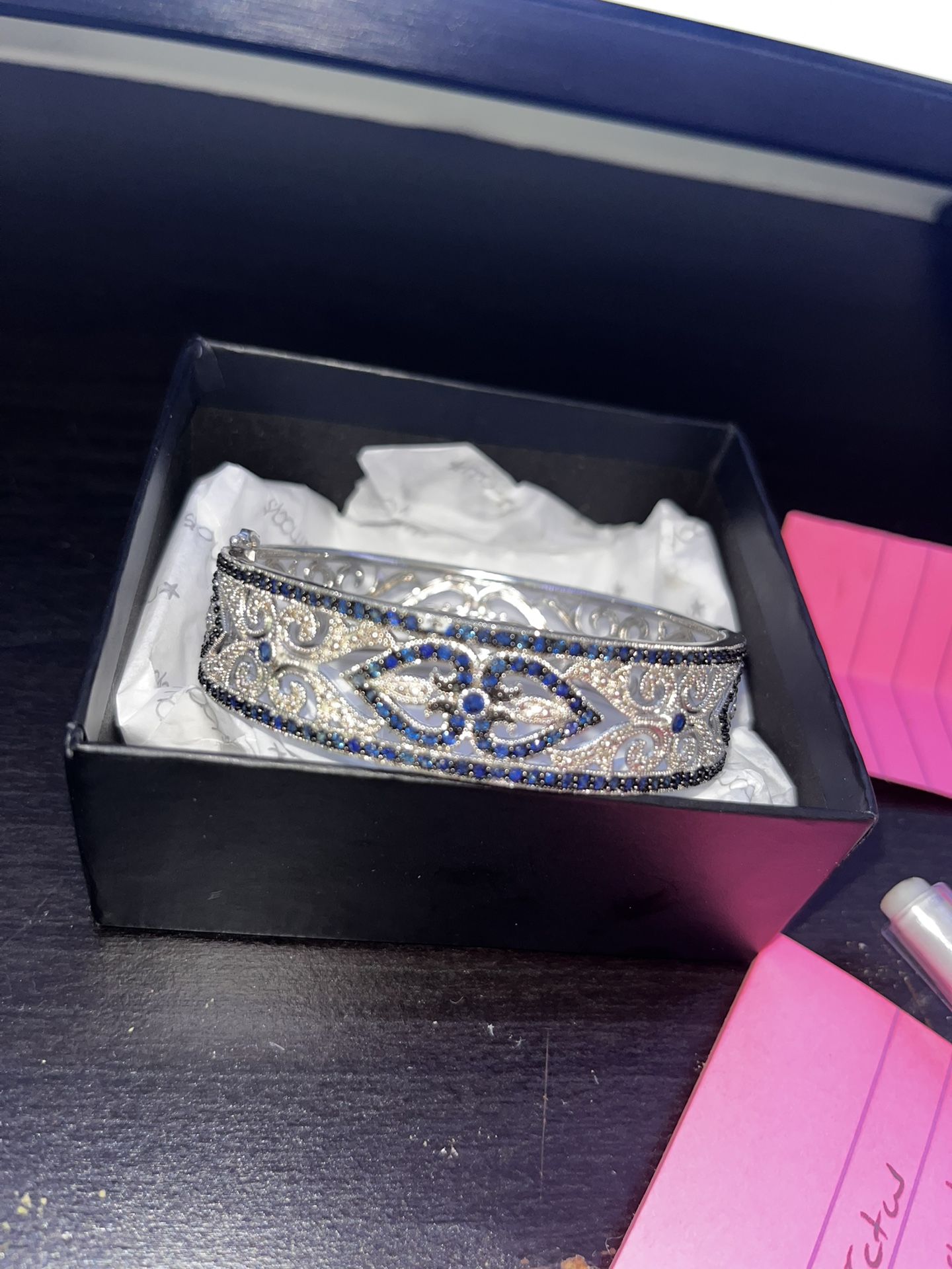 Sterling Silver 3.75ctw Sapphire & .25ctw Diamond Heart Bangle