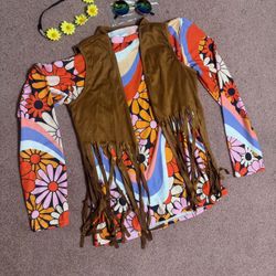 New Hippie 60s Costume Shirt Vest Outfit Boho