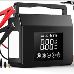 Jump Starter with Air Compressor, 4000A 12V Car Battery Booster 150PSI (All Gas 8L Diesel), 15000mAh Power Bank & Quick Charge, 3-Mode Flashlight, Por