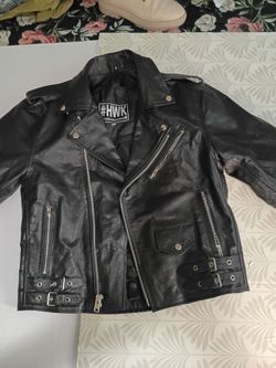HWK Motorsports Black Leather Biker Jacket Small