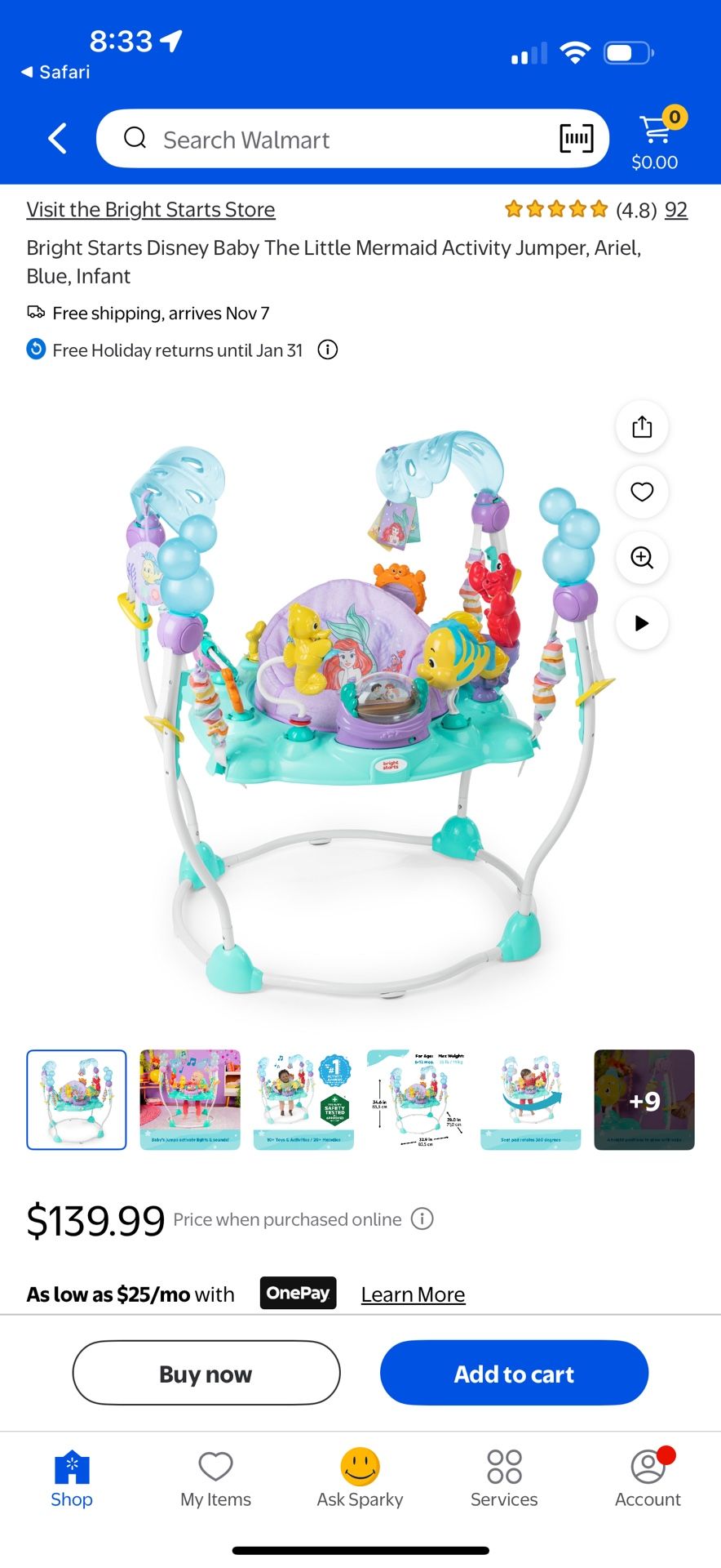 Ariel Little Mermaid Baby Bouncer