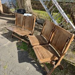 Old Wooden Double Seat  Folding Chairs