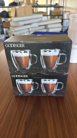 Set of 4 New Double Wall 5.4 oz Glass Mugs