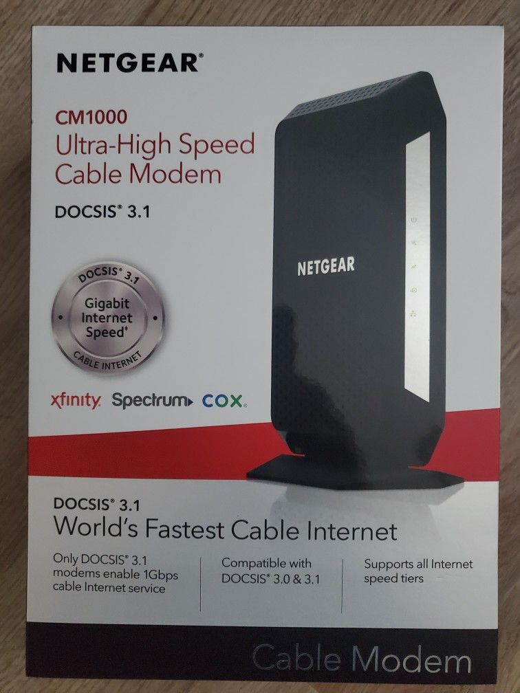 NETGEAR Cable Modem DOCSIS 3.1 (CM1000) Gigabit Modem, Compatible with All Major Cable Providers Including Xfinity, Spectrum, Cox, For Cable Plans Up 