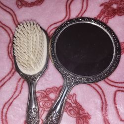 Vintage Hand Mirror & Brush