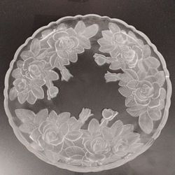 Large Glass Platter - etched rose pattern