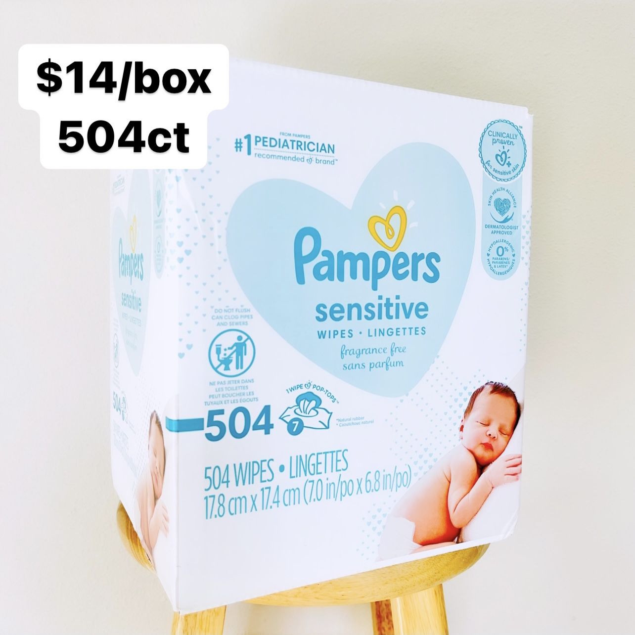 Pampers Nonscented Baby Wipes Box (7 Packs of 72ct, 504 Wipes Total)