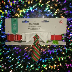 Christmas dog collar with tie, size XS S M L, holiday themed dog accessory Merry & Bright, white collar, extra small small medium large