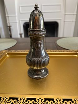 Antique silver plated ornate large salt shaker marked on bottom