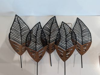 Modern Metal Leaf Wall Decor 24x17 Wood Black Botanical Wall Art Panel
