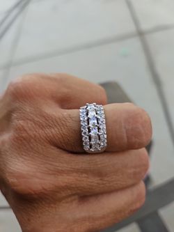 Wide Band Ring with Clear Stones