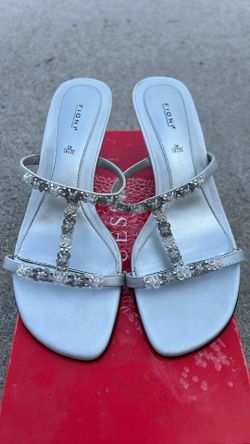 Strappy Silver Beaded Heels, Size 7