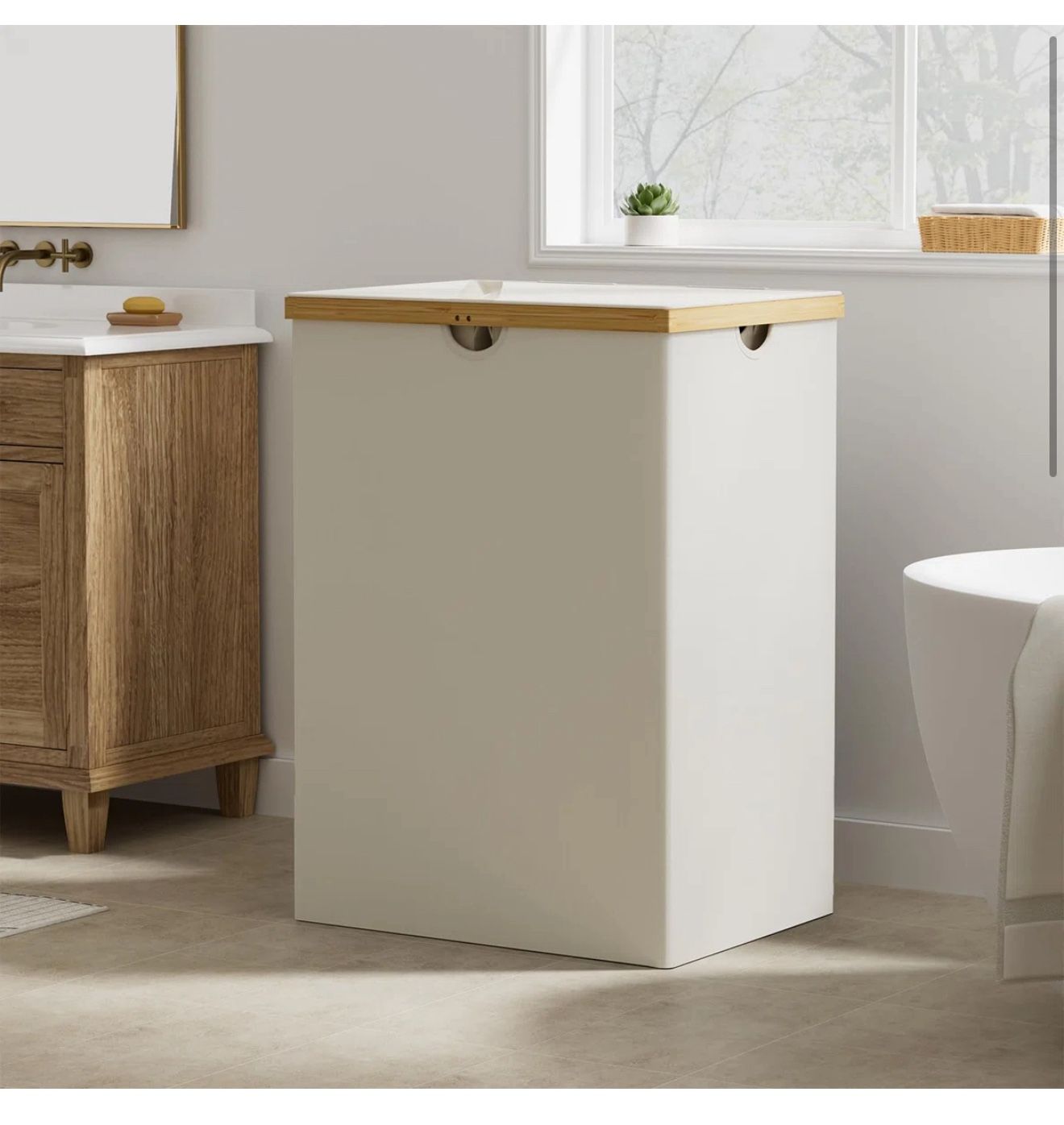 165L Double Laundry Hamper With Lid Bamboo Laundry Basket 2 Section,Large Dirty Clothes Hamper With Removable Bags, Laundry Bin Organizer Storage For 