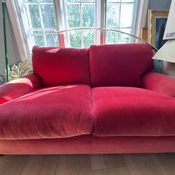 Italian Vintage Red Velvet Sofa Loveseat
