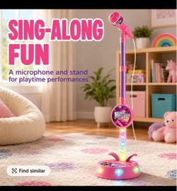 new Kids Unisex Plastic Toddler Karaoke Machine, Karaoke Microphone Stand Toy with Colorful Light-Up Base, Wired Music Connection, Stand-Up Sing-Along