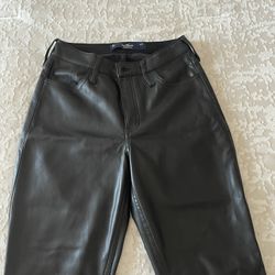 BLACK LEATHER BOOT CUT JEANS 