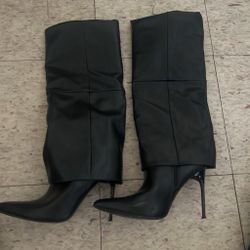 Black Knee-High Stiletto Heel Boots