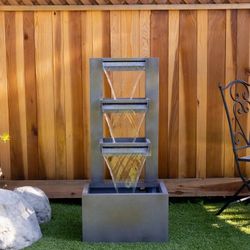 Alpine Corporation - CPS182 Outdoor Floor Industrial Multi-Tiered Soothing Waterfall Fountain - Contemporary Garden, Patio, & Yard Décor with Relaxing