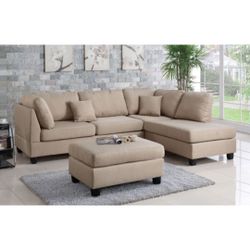 Beige Sectional Sofa With Ottoman 