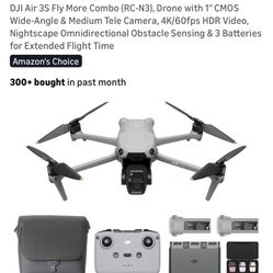 DJI Air 3S Fly More Combo (RC-N3), Drone with 1" CMOS Wide-Angle & Medium Tele Camera, 4K/60fps HDR Video, Nightscape Omnidirectional Obstacle Sensing