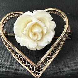 Gold Filled Filagree Carved White celluloid Flower by Van Lou Vintage Pin