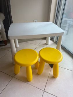 Kids Table & 2 Chairs Set – White & Yellow
