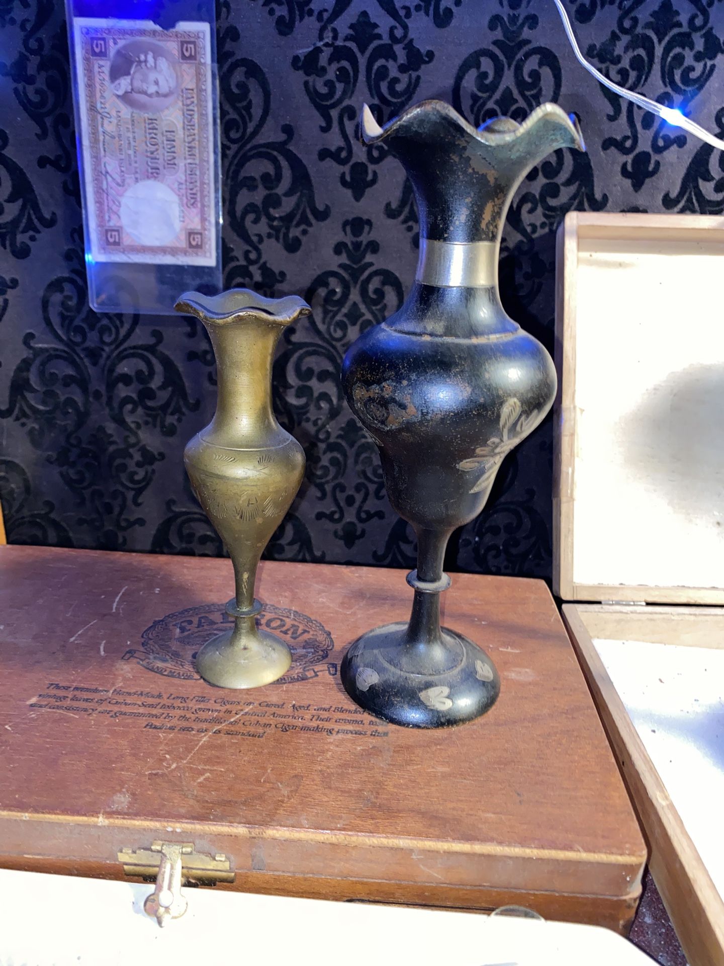 Vintage Brass Etched Plants/Flowers 9.5" Vase Made in India including one extra
