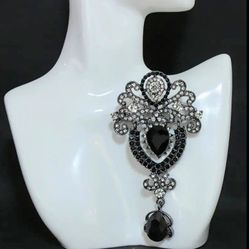 Beautiful Black Rhinestones Dangle Brooch 