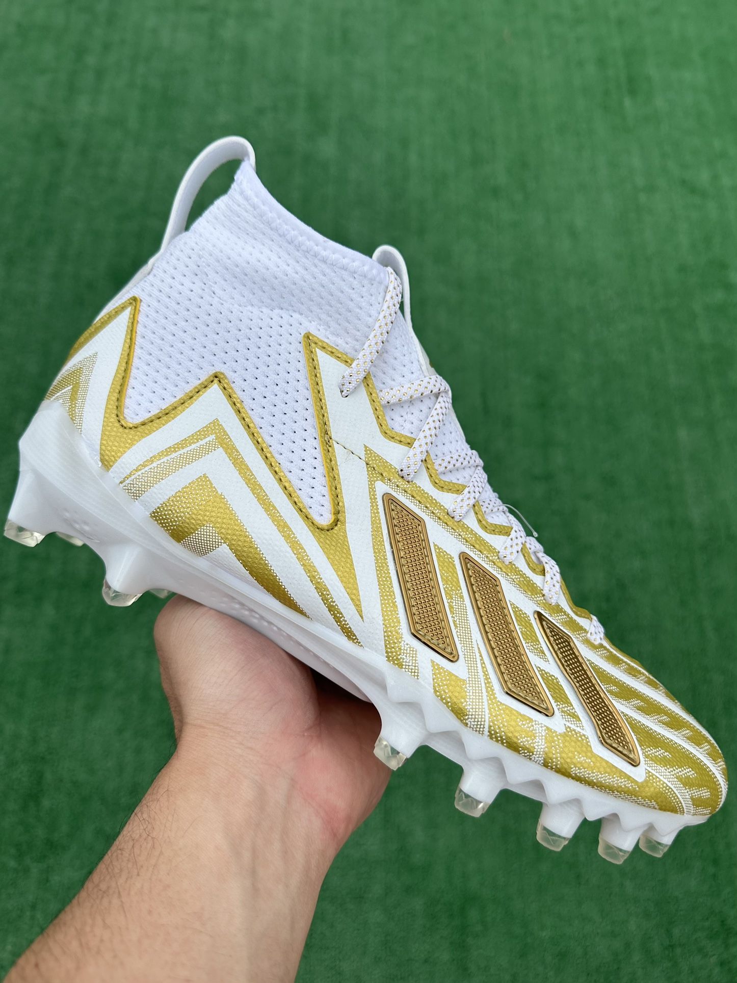 ADIDAS FREAK 23 MID “WHITE / GOLD” FOOTBALL CLEATS (Size 10, Men’s)