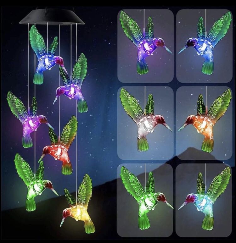 NEW Color Changing Wind Chime Solar Powered Hummingbird Wind Chime Lights Waterproof