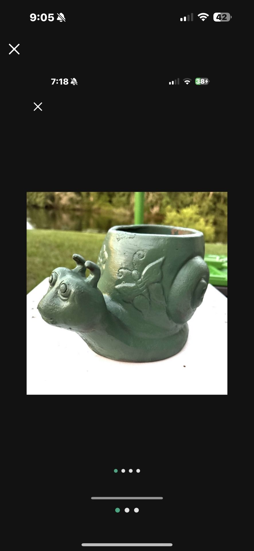 Last Chance heavy terra-cotta snail plant pot garden decor