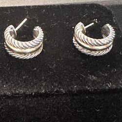 David Yurman Silver&Gold Huggie Earringd