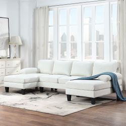 Modern Oversized U-Shaped Sectional Sofa – White Bouclé Fabric