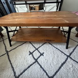 Rustic Wood & Metal Coffee Table – Sturdy with Storage Shelf!