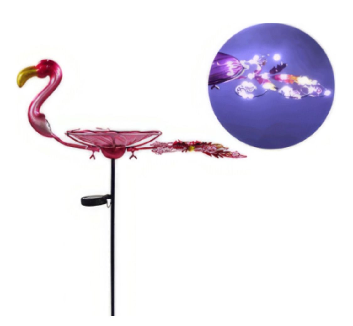 Outdoor Bird Bath Solar Birdbath Small Birdfeeder with Flamingo Metal Stake for Garden Yard Decor