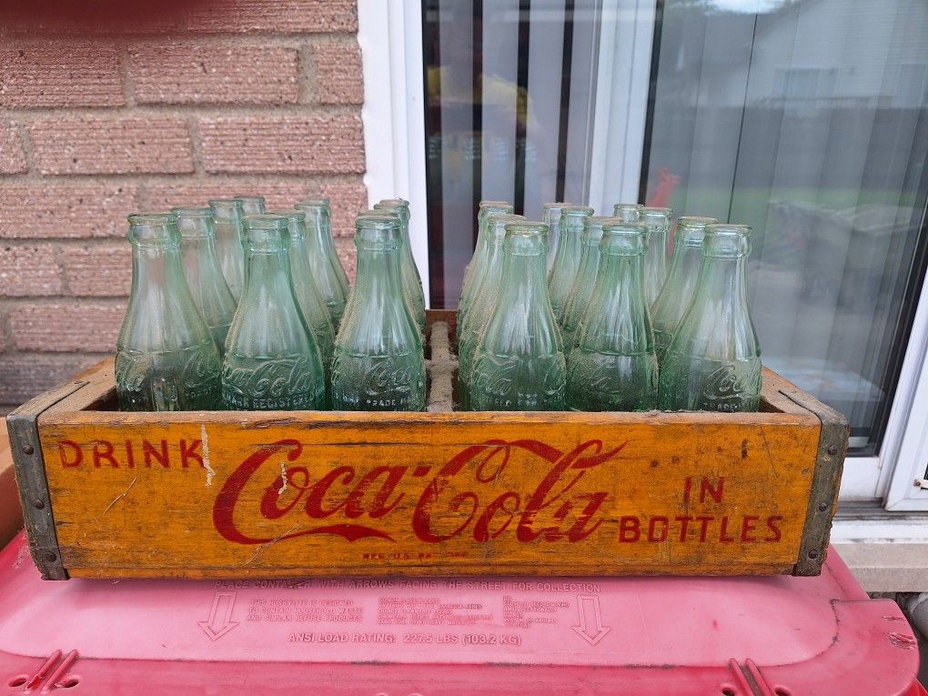 Antique Coca Cola Glass Bottles And Wooden Case