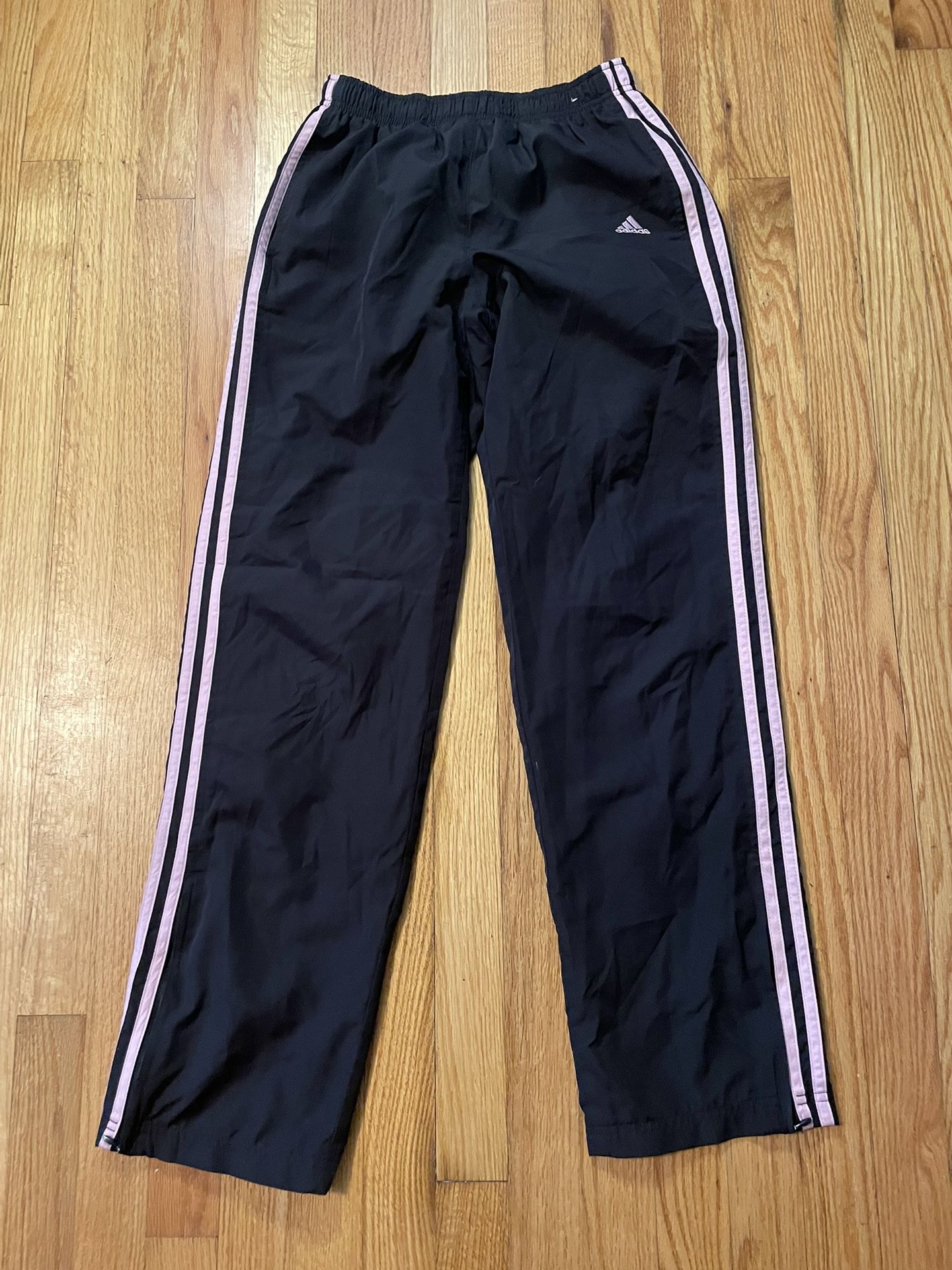 ADIDAS Womens WINDBREAKER TRACK GYM Pants Size SMALL - BLACK PINK STRIPE