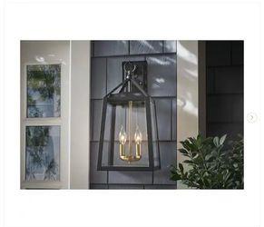 Home Decorators Collection Blakeley 19.25 in. Transitional 2-Light Black and Brass Outdoor Wall Light Fixture - New