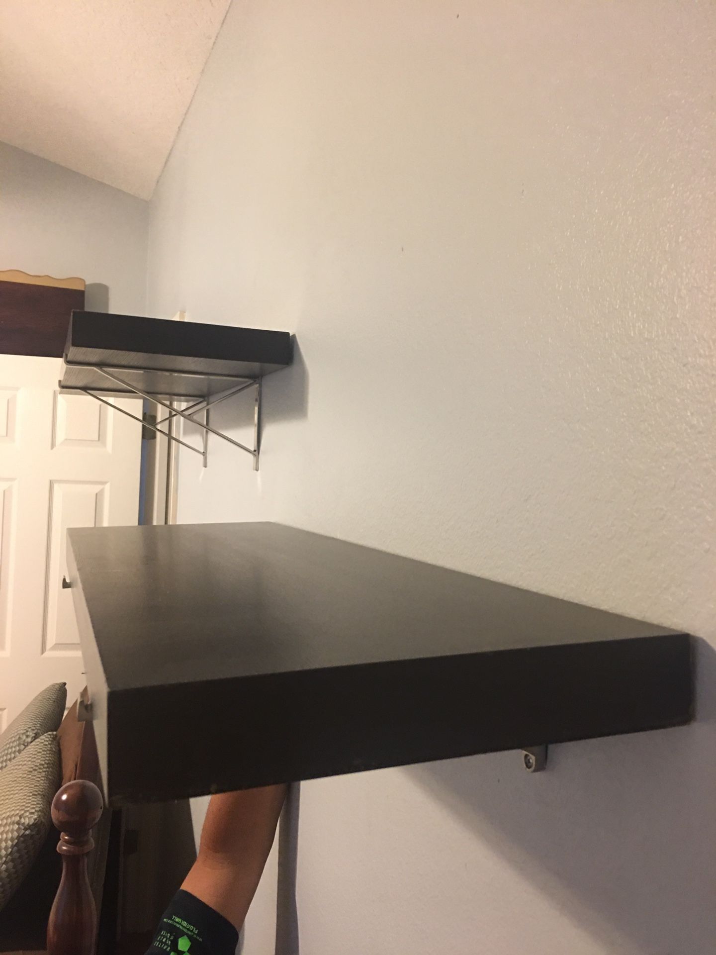 Shelfs Double Espresso Wooden Shelfd\Glass Shelf With Bevelef Edge