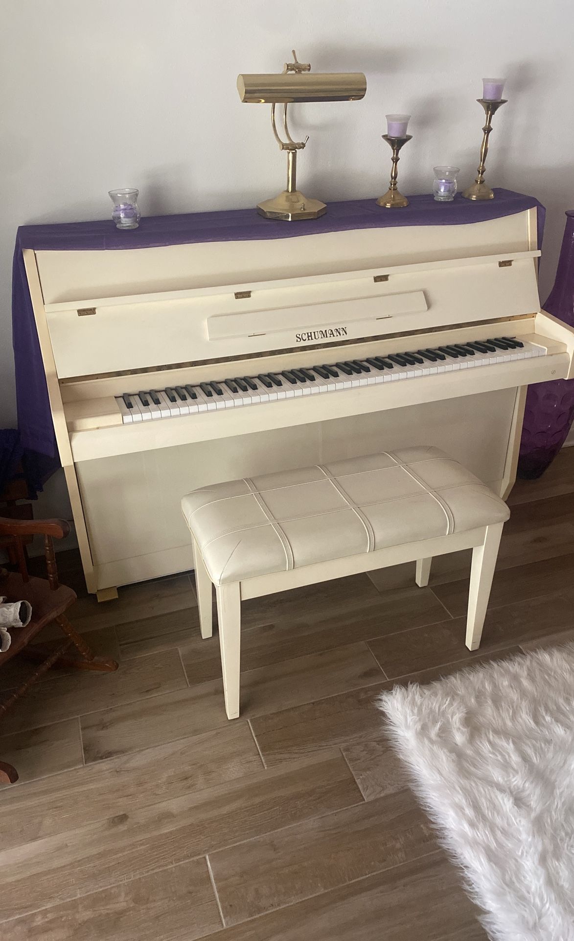White Schumann Upright piano