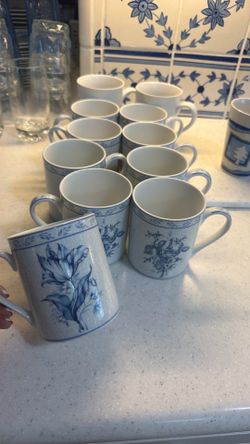 11 French Floral porcelain mugs