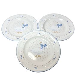 3 Vintage Brick Oven Stoneware "Aunt Rhody" Goose with Blue Bow Dinner 8" Plate