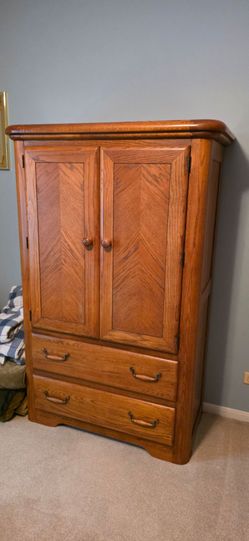 Solid Oak Wood Armoire with Drawers