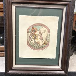 Alice V. Scott 1985 Fairy Painting Pansies Signed Framed Art