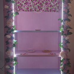 Solid Wood Pink and Lavender Floral Bookshelf