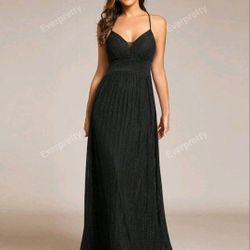 EVER-PRETTY  Dress/ Bridesmaid Dress With Deep V-Neck, Thin Straps, Pleats, Cross Back Tie Elegant.