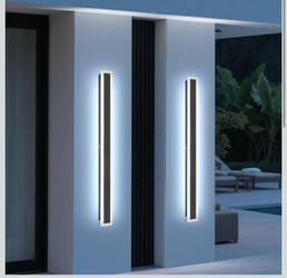 2 Pack 47.2In Outdoor Wall Sconces Black Modern Light Exterior Light Fixtures for House 3CCT Dimmable lED Linear Outside Sconce for Garage, Doorway, P