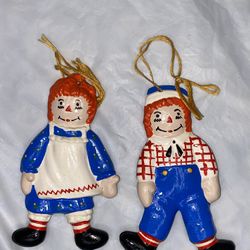  Vintage Raggedy Ann & Andy Ceramic Christmas Ornaments