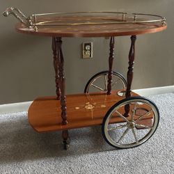 Vintage Italian Floral inlay Rolling Bar tea Cart
