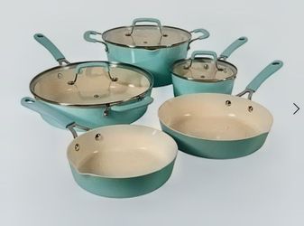 Teal Ceramic Nonstick Martha Stewart Cookware Set